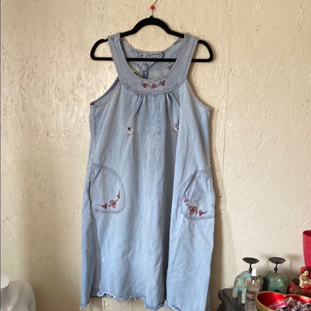 Light Blue Denim Dress  Embroidered Details miss Joni distressed hippy boho